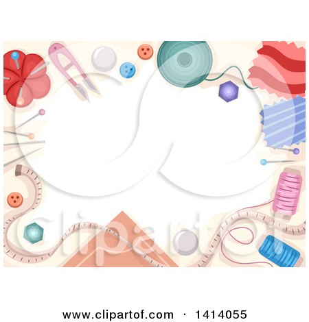 Clipart of a Border of Sewing Items - Royalty Free Vector Illustration by BNP Design Studio