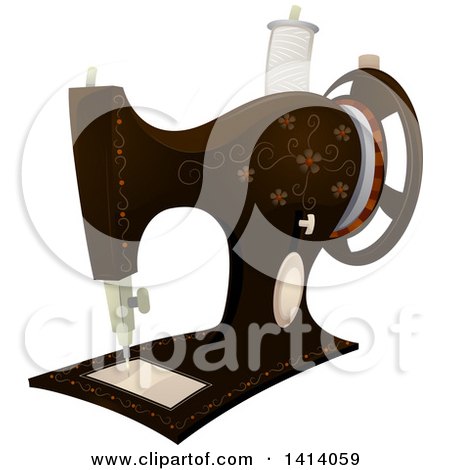 Clipart of a Vintage Floral Sewing Machine - Royalty Free Vector Illustration by BNP Design Studio