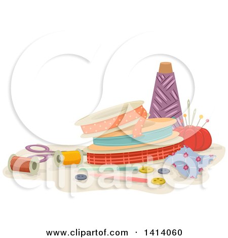 Clipart of Ribbons and Sewing Items - Royalty Free Vector Illustration by BNP Design Studio