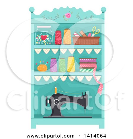 Clipart of a Shelf with Organized Sewing Items - Royalty Free Vector Illustration by BNP Design Studio