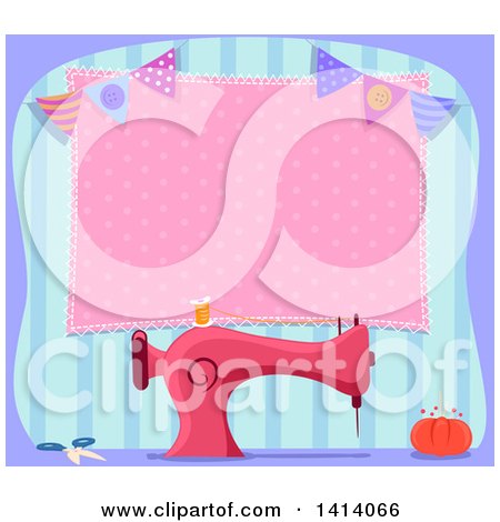 Clipart of a Vintage Pink Sewing Machine and Banner - Royalty Free Vector Illustration by BNP Design Studio