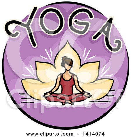 Clipart of a Purple Lotus and Woman Yoga Icon - Royalty Free Vector Illustration by BNP Design Studio