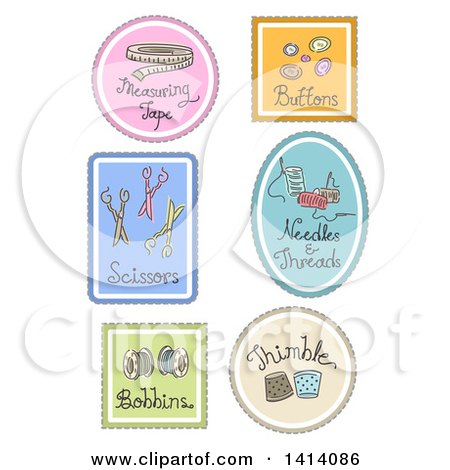 Clipart of Sketched Sewing Labels or Icons - Royalty Free Vector Illustration by BNP Design Studio