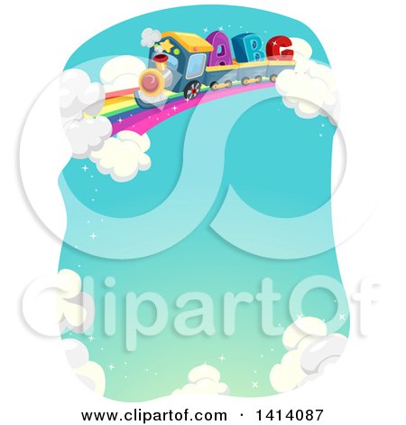 Clipart of a Letter Alphabet Train on a Rainbow Track in the Sky - Royalty Free Vector Illustration by BNP Design Studio