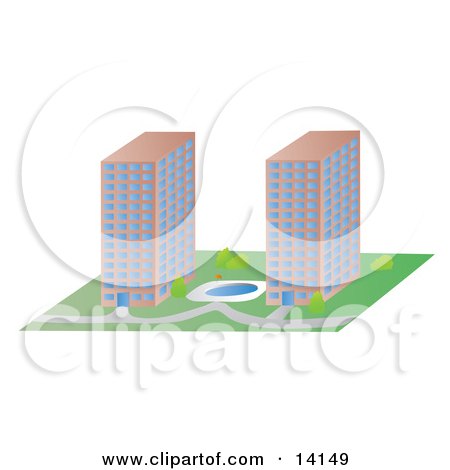 Pond Between Two Commercial Buildings Clipart Illustration by Rasmussen Images