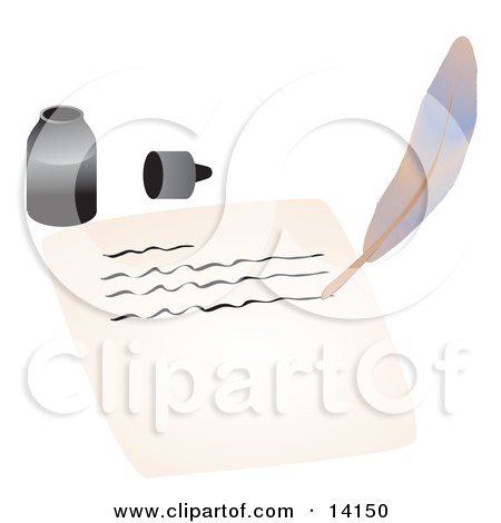 Ink Bottle by a Quill That is Writing on a Piece of Paper School Clipart Illustration by Rasmussen Images