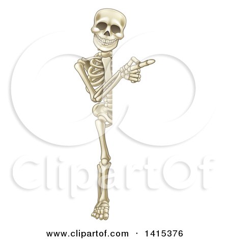Clipart of a Cartoon Human Skeleton Pointing Around a Sign - Royalty Free Vector Illustration by AtStockIllustration