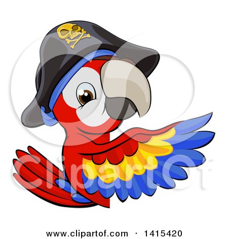 Clipart of a Scarlet Macaw Pirate Parrot Pointing Around a Sign - Royalty Free Vector Illustration by AtStockIllustration