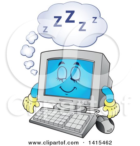 Clipart of a Cartoon Sleeping Desktop Computer Character - Royalty Free Vector Illustration by visekart