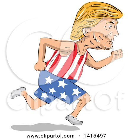 Clipart of a Sketched Caricature of Donald Trump Running for the Presidency - Royalty Free Vector Illustration by patrimonio