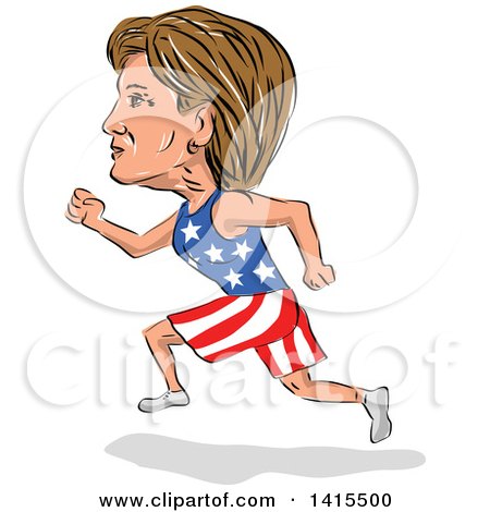 Clipart of a Sketched Caricature of Hillary Clinton Running for the Presidency - Royalty Free Vector Illustration by patrimonio