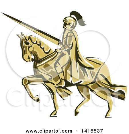 Clipart of a Retro Horseback Knight in Full Armor, Holding a Lance - Royalty Free Vector Illustration by patrimonio