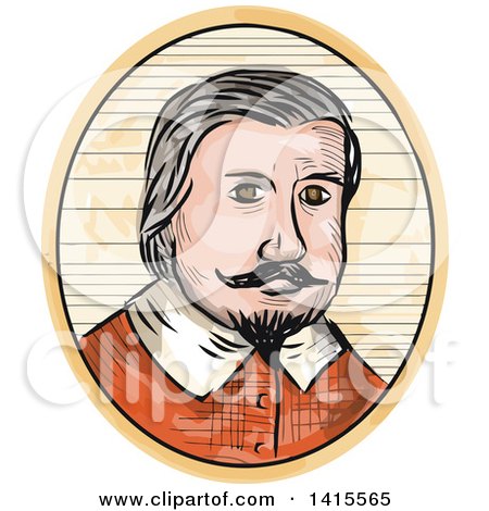Clipart of a Retro Sketched Medieval Aristocrat Gentleman Portrait - Royalty Free Vector Illustration by patrimonio