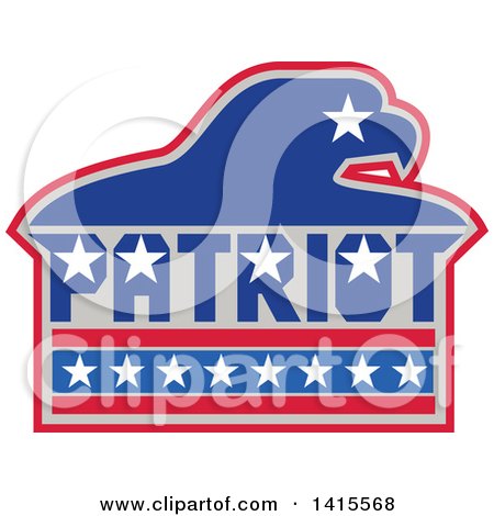 Clipart of a Silhouetted Bald Eagle Head with Patriot Text in Red White Gray and Blue - Royalty Free Vector Illustration by patrimonio