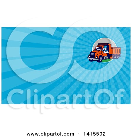 Clipart of a Retro Male Dump Truck Driver Giving a Thumb up and Blue Rays Background or Business Card Design - Royalty Free Illustration by patrimonio