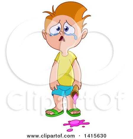 Clipart of a Cartoon Caucasian Boy Crying After Dropping His Ice Cream - Royalty Free Vector Illustration by yayayoyo