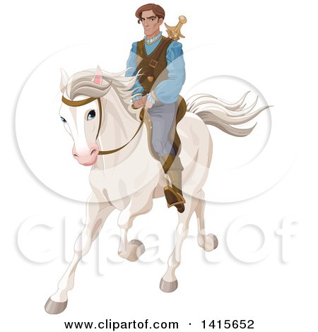 Clipart of a Prince Riding a White Horse - Royalty Free Vector Illustration by Pushkin