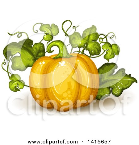 Clipart of a Pumpkin on the Vine - Royalty Free Vector Illustration by merlinul