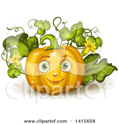 Clipart of a Pumpkin Character on the Vine - Royalty Free Vector Illustration by merlinul