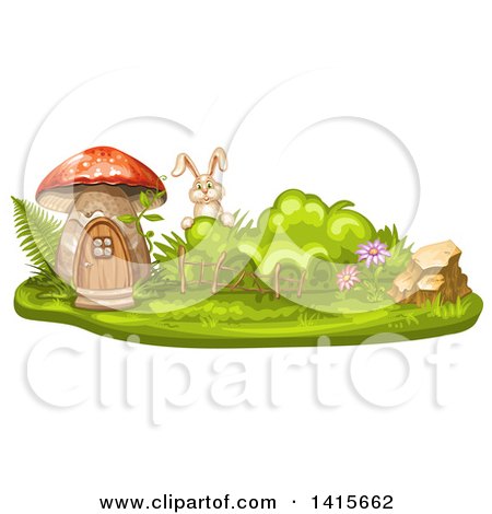 Clipart of a Rabbit and Mushroom House - Royalty Free Vector Illustration by merlinul