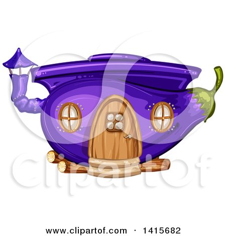 Clipart of a Purple Eggplant House - Royalty Free Vector Illustration by merlinul