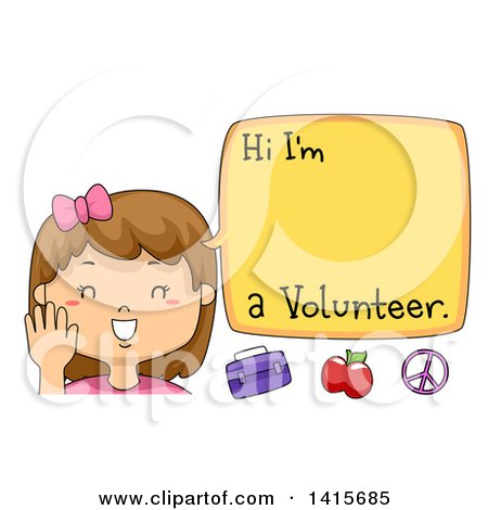 Clipart of a Brunette White Girl Introducing Herself As a Volunteer - Royalty Free Vector Illustration by BNP Design Studio