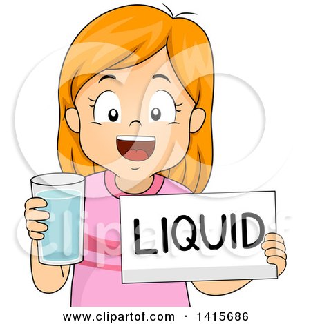 Clipart of a Red Haired White Girl Holding a Glass of Water and a Liquid Sign - Royalty Free Vector Illustration by BNP Design Studio