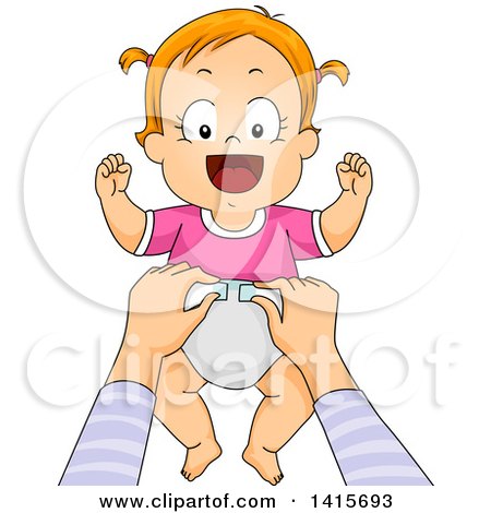 Clipart of a Red Haired White Baby Girl Getting a Diaper Change - Royalty Free Vector Illustration by BNP Design Studio