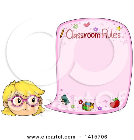 Clipart of a Blond White Girl Citing Classroom Rules - Royalty Free Vector Illustration by BNP Design Studio