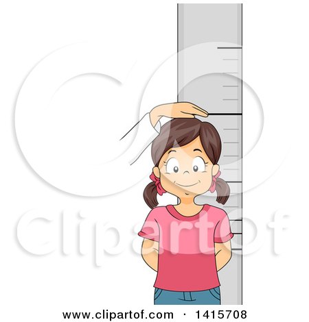 Clipart of a Brunette White Girl Getting Her Height Measured - Royalty Free Vector Illustration by BNP Design Studio