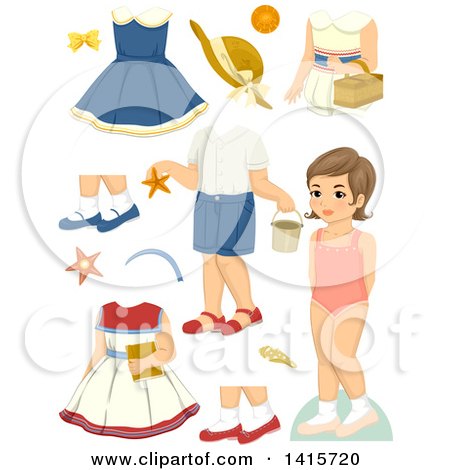 Clipart of a Retro Brunette White Girl with Accessories - Royalty Free Vector Illustration by BNP Design Studio