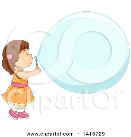 Clipart of a Brunette White Girl Blowing a Big Bubble - Royalty Free Vector Illustration by BNP Design Studio