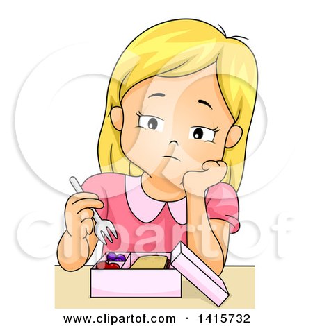 Clipart of a Blond White Girl Picking at Her Food - Royalty Free Vector Illustration by BNP Design Studio