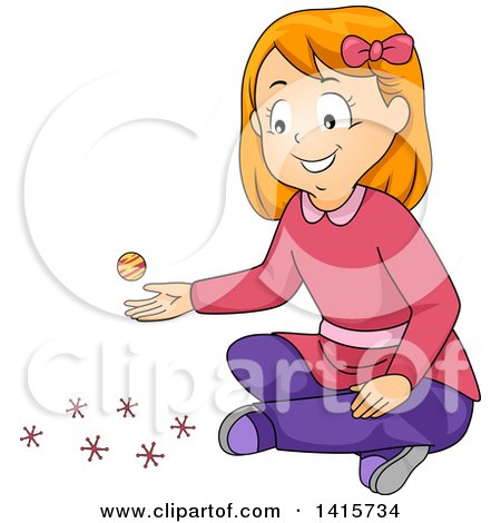 Clipart of a Red Haired White Girl Playing Jackstones - Royalty Free Vector Illustration by BNP Design Studio