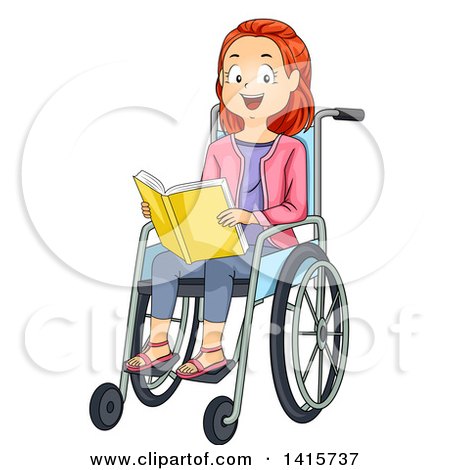 Clipart of a Red Haired White Girl Reading in a Wheelchair - Royalty Free Vector Illustration by BNP Design Studio