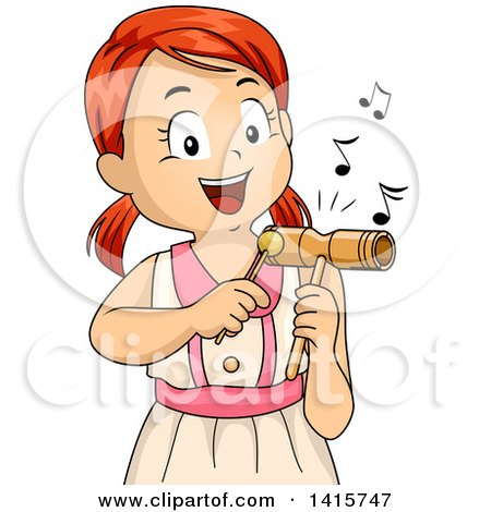 Clipart of a Red Haired White Girl Playing a Tone Block - Royalty Free Vector Illustration by BNP Design Studio