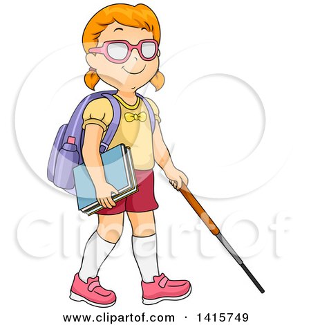 Clipart of a Red Haired Blind White School Girl Using a Cane - Royalty Free Vector Illustration by BNP Design Studio