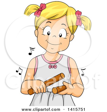 Clipart of a Blond White Girl Playing Claves - Royalty Free Vector Illustration by BNP Design Studio
