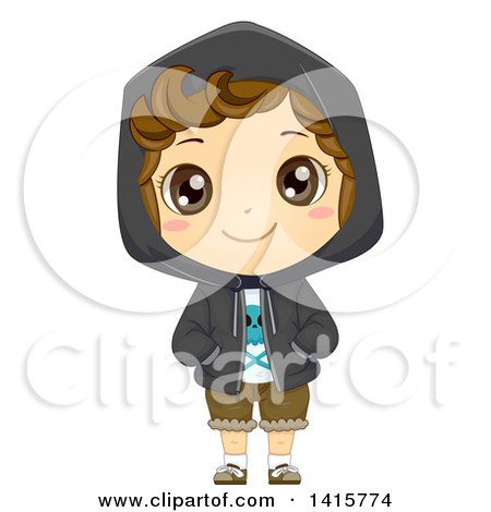 Clipart of a Brunette Caucasian Boy Wearing a Hoodie - Royalty Free Vector Illustration by BNP Design Studio