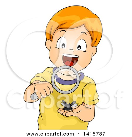 Clipart Boy Observing Ants With A Magnifying Glass - Royalty Free