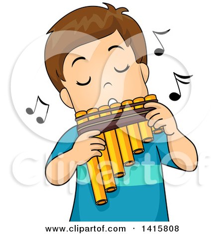Clipart of a Brunette White Boy Playing a Pan Flute - Royalty Free Vector Illustration by BNP Design Studio