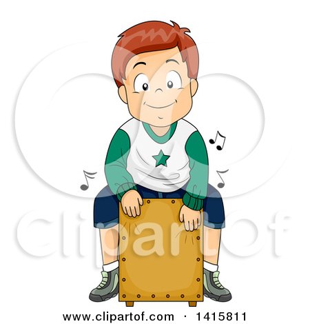 Clipart of a White Boy Playing a Cajon Drum - Royalty Free Vector Illustration by BNP Design Studio