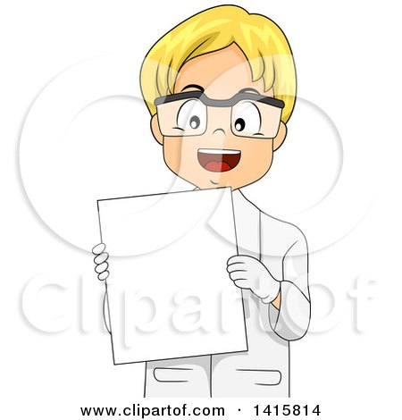 Clipart of a Blond White Boy in a Lab Coat, Holding a Blank Board - Royalty Free Vector Illustration by BNP Design Studio
