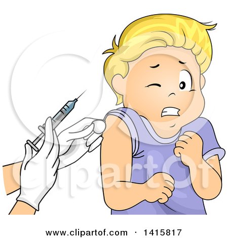 Clipart of a Blond White Boy Cringing and Getting a Shot - Royalty Free Vector Illustration by BNP Design Studio