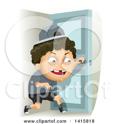 Clipart of a Mischievous White Boy Sneaking out - Royalty Free Vector Illustration by BNP Design Studio