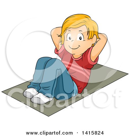Clipart of a Happy Caucasian Boy Doing Sit Ups - Royalty Free Vector Illustration by BNP Design Studio
