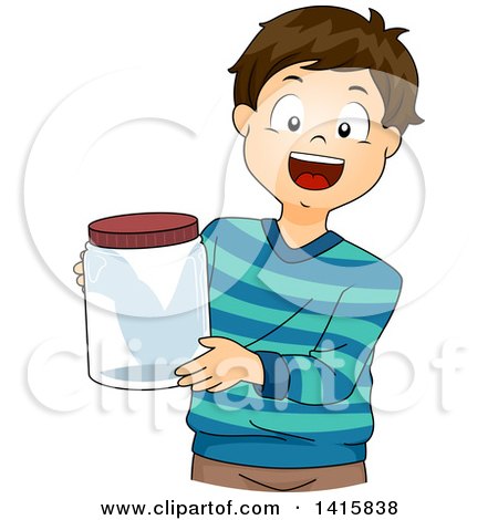 Clipart of a Brunette White Boy Holding a Jar for a Science Project - Royalty Free Vector Illustration by BNP Design Studio