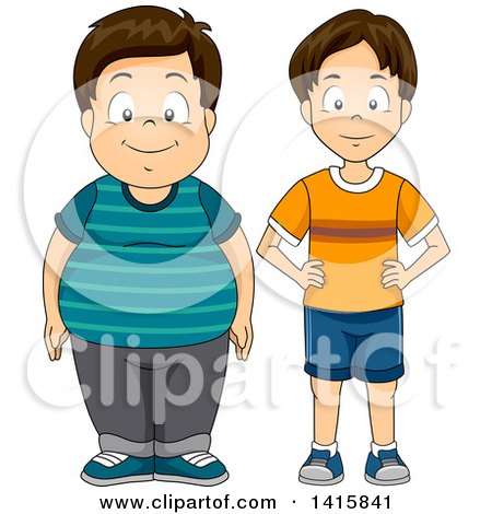 Clipart of Brunette White Fat and Skinny Boys - Royalty Free Vector Illustration by BNP Design Studio