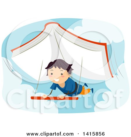 Clipart of a Boy Paragliding with a Book - Royalty Free Vector Illustration by BNP Design Studio
