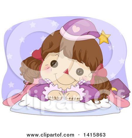 Clipart of a Brunette Doll Tucked in for Bed - Royalty Free Vector Illustration by BNP Design Studio